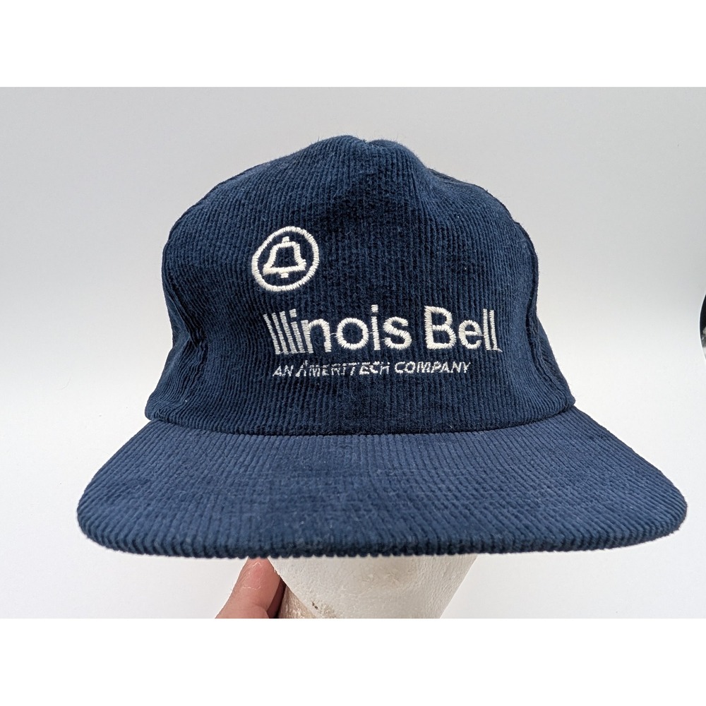 Vintage Illinois Bell Ameritech Corduroy Snapback Hat Navy Blue Yupoong Hat